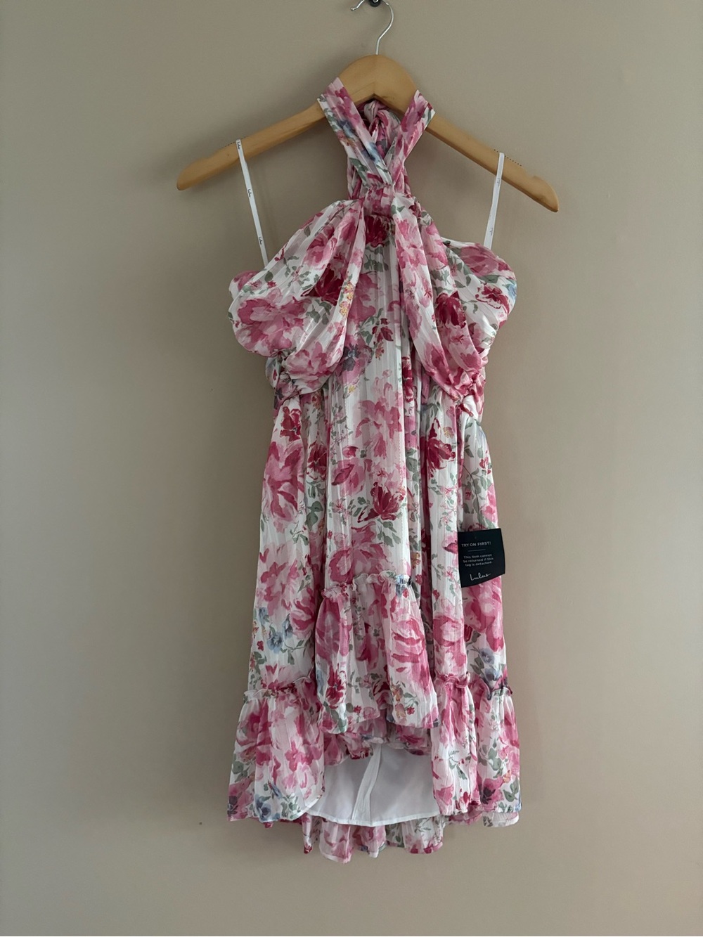 Lulus Radiantly Sweet White and Pink Floral Halter Mini Dress Size XL Feminine - Picture 2 of 8